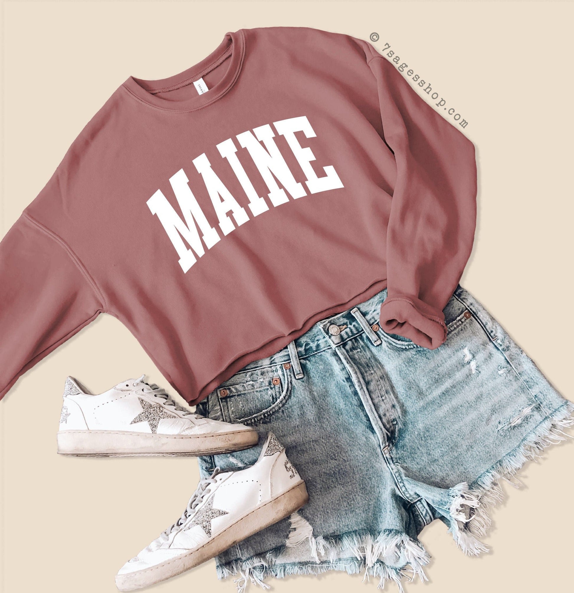 Maine Cropped Sweatshirt - Maine Sweatshirt - Maine Crop Top - Maine Shirt - Fleece Crewneck Sweater