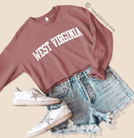 West Virginia Cropped Sweatshirt West Virginia Sweatshirt West Virginia Shirts West Virginia University Crop Top Fleece Sweatshirt