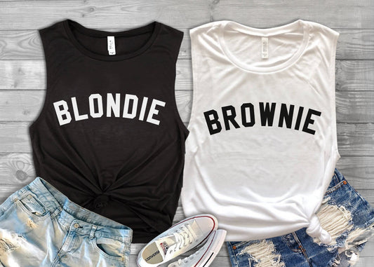 Blonde Bestie Brunette Bestie Tank Tops - Best Friend Gift - Blonde and Brunette Best Friends - Blonde Best Friend Brunette Best Friend