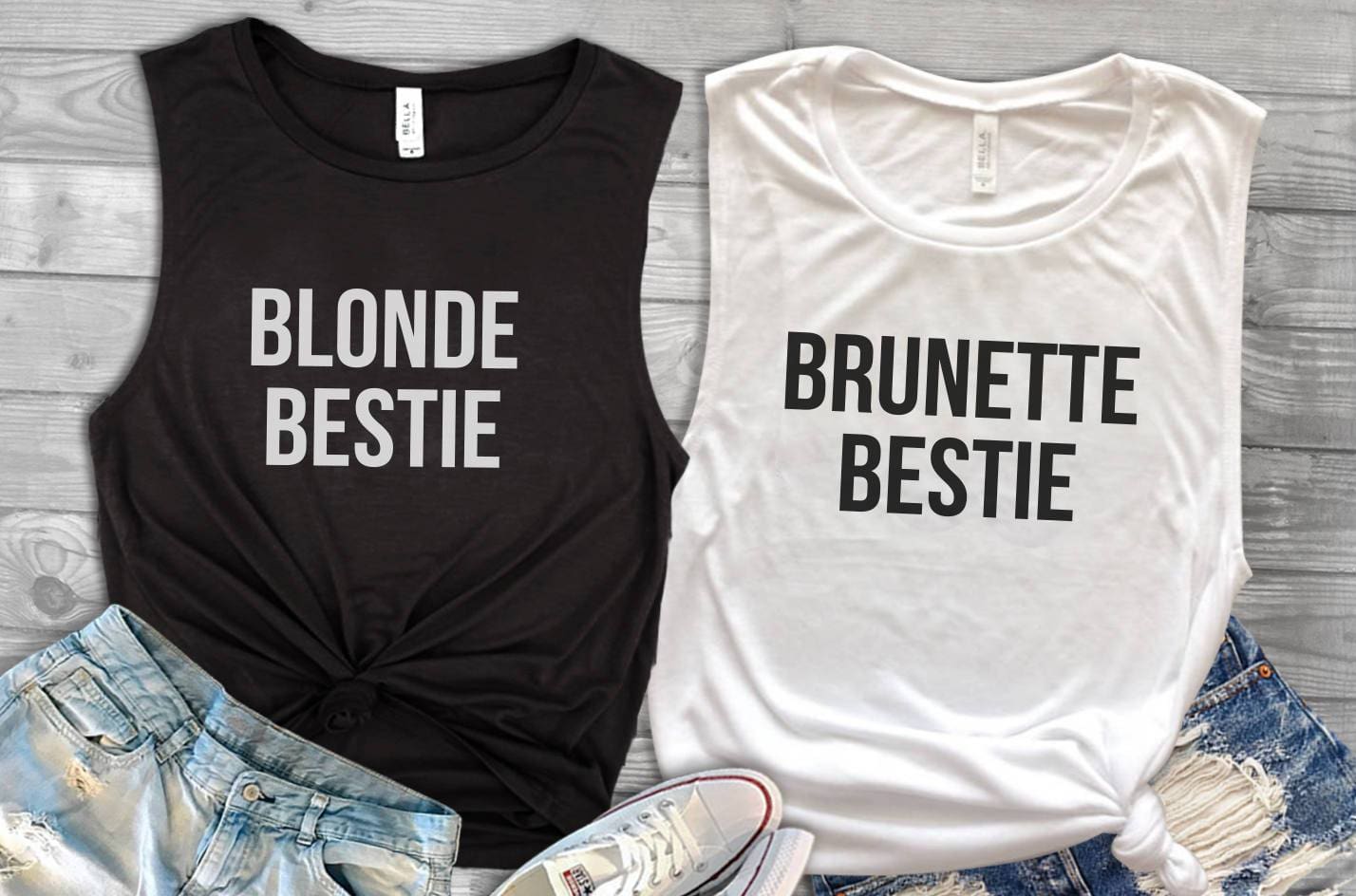 Blonde Bestie Brunette Bestie Tank Tops - Best Friend Gift - Blonde and Brunette Best Friends - Blonde Best Friend Brunette Best Friend