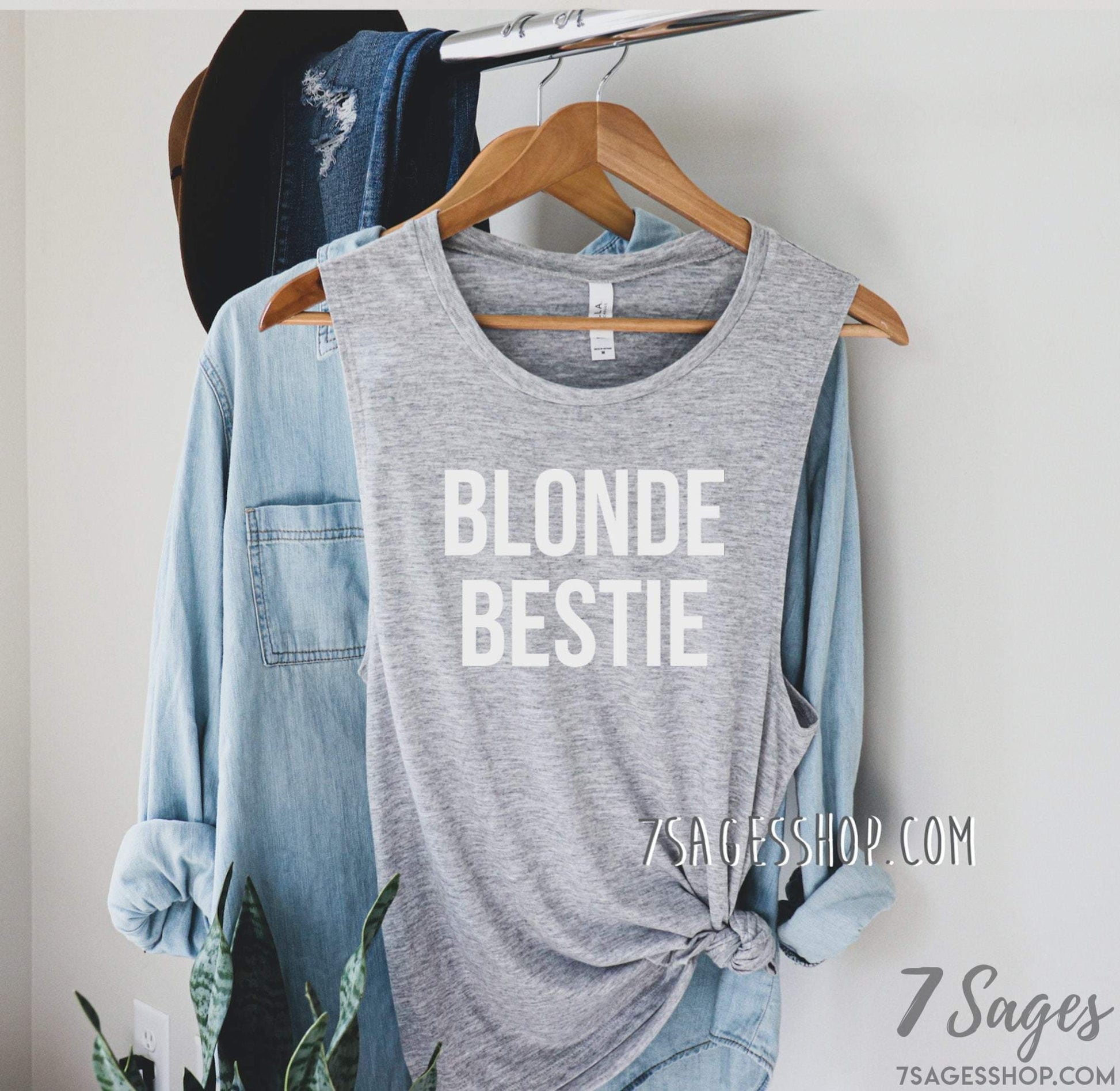 Blonde Bestie Brunette Bestie Tank Tops - Best Friend Gift - Blonde and Brunette Best Friends - Blonde Best Friend Brunette Best Friend