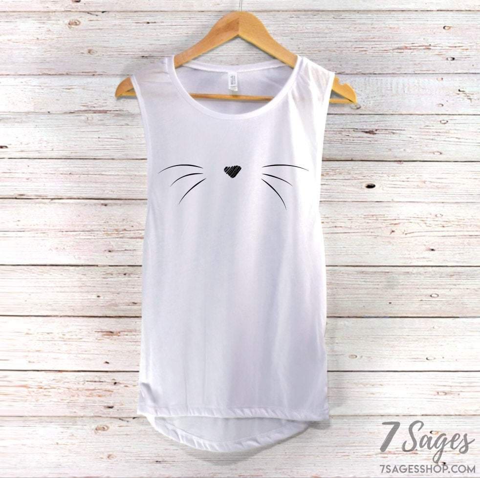 Cat Tank Top - Cute Cat Whiskers Tank Top - Cat Muscle Tank Top - Cat Shirts