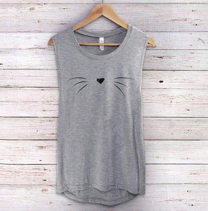 Cat Tank Top - Cute Cat Whiskers Tank Top - Cat Muscle Tank Top - Cat Shirts