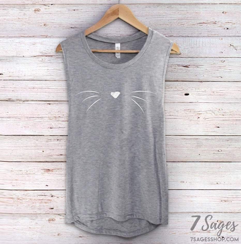 Cat Tank Top - Cute Cat Whiskers Tank Top - Cat Muscle Tank Top - Cat Shirts