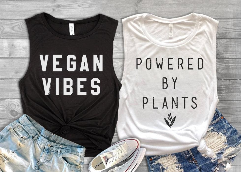 Vegan Vibes and Powered by Plants Muscle Tank Top Set - Vegan Vibes Tank Top - Powered by Plants Tank Top - Muscle Tank Tops - Vegan Tanks