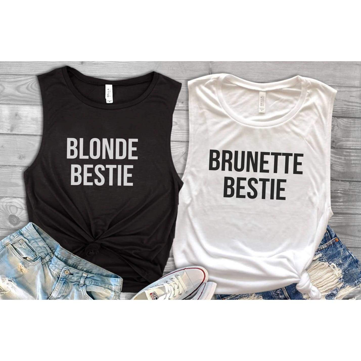 Blonde Bestie Brunette Bestie Tank Tops - Best Friend Gift - Blonde and Brunette Best Friends - Blonde Best Friend Brunette Best Friend