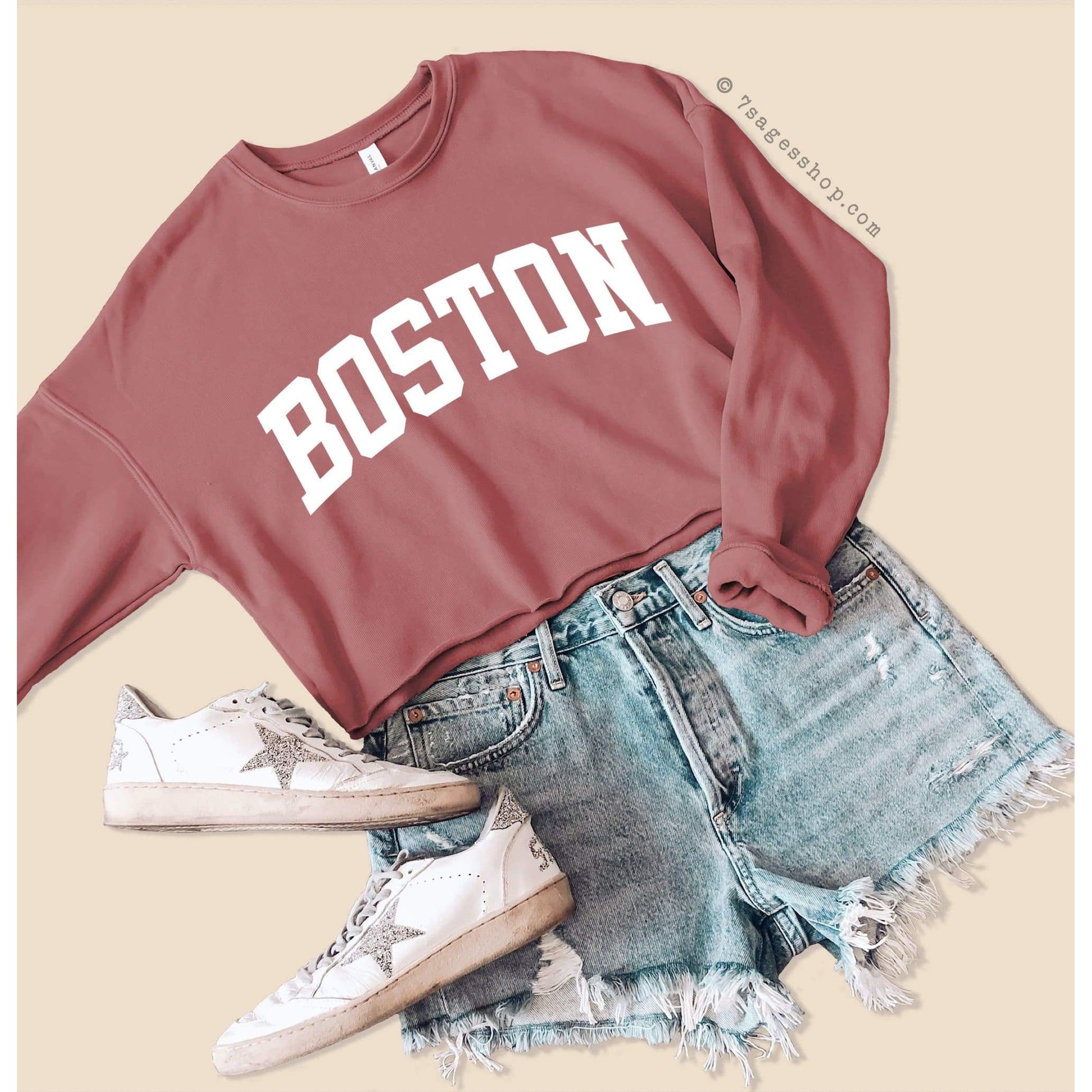 Boston Cropped Sweatshirt - Boston Sweatshirt - Boston Shirts - Boston Crop Top - Fleece Sweatshirt