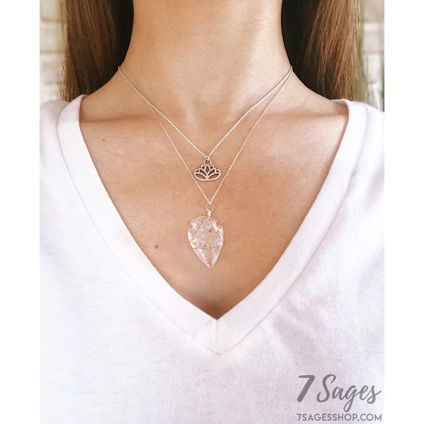Crystal Layered Silver Necklace - Sterling Silver Necklace - Healing Crystals and Stones - Crystals - Boho Layered Crystal Necklace