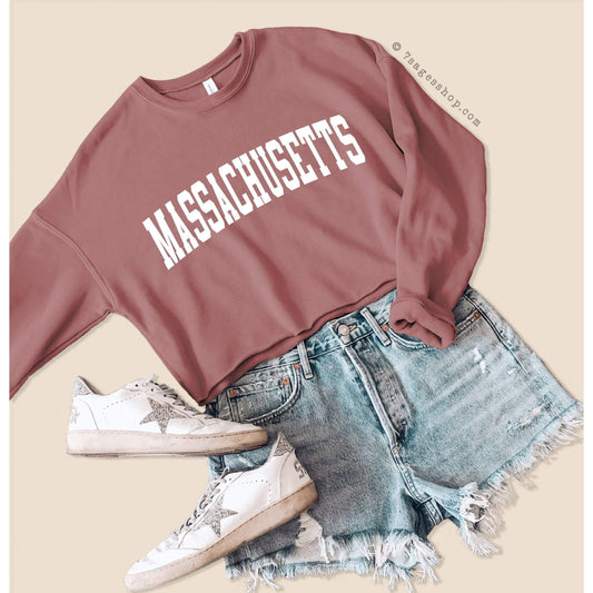 Massachusetts Cropped Sweatshirt - Massachusetts Sweatshirt - Massachusetts Shirts - University of Massachusetts Crop Top Fleece Sweatshirt
