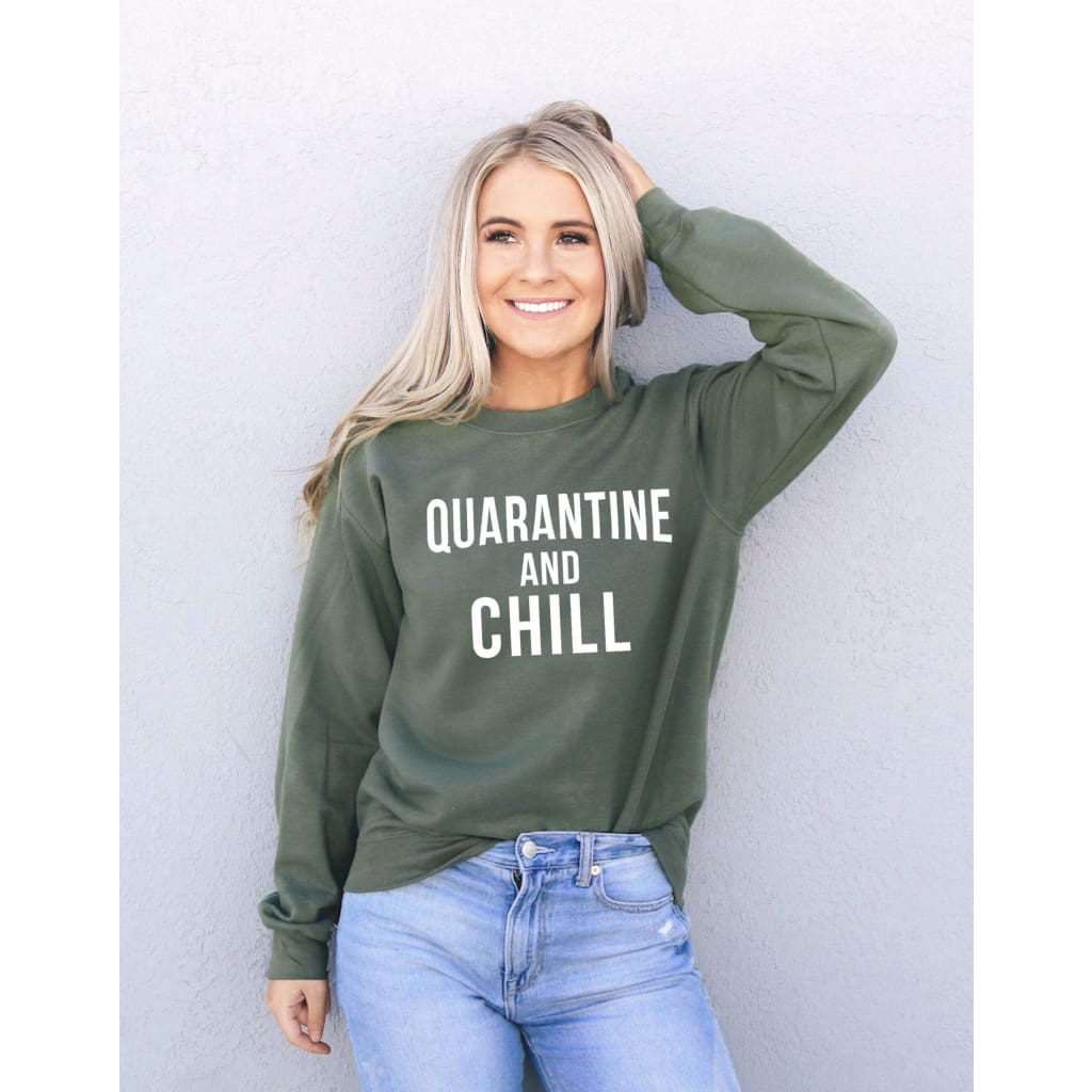 Quarantine and Chill Sweatshirt - Quarantine Shirt - Quarantine and Chill Sweatshirt - Quarantine Gift - Cozy Unisex Crewneck Sweatshirt
