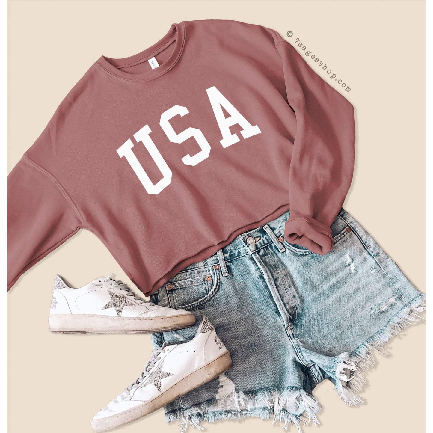 July 4th Shirt - USA Cropped Sweatshirt - USA Sweatshirt - USA Shirt - America Crop Top - Fleece Crewneck Sweater